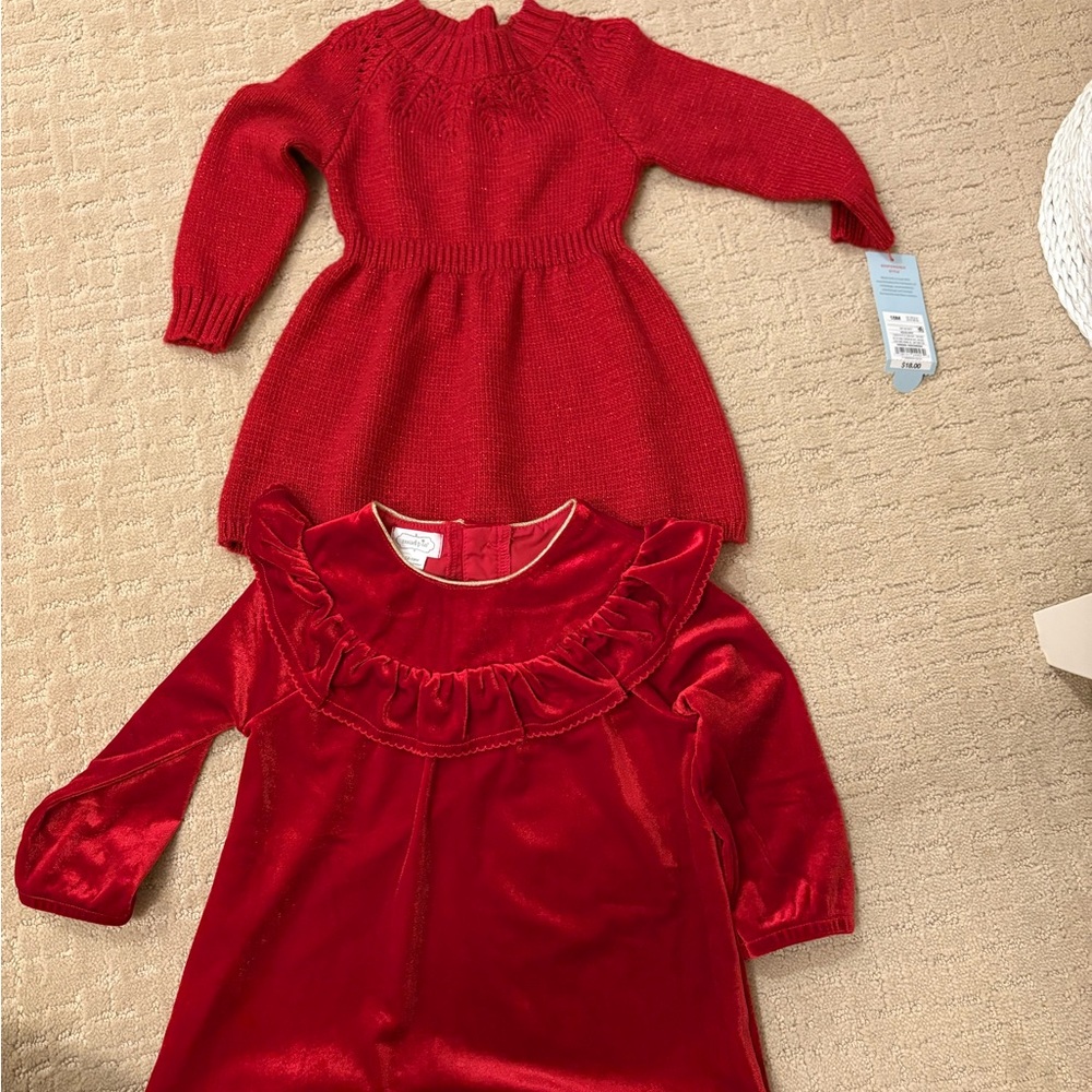 Red Knit and Velvet Baby Dresses bundle